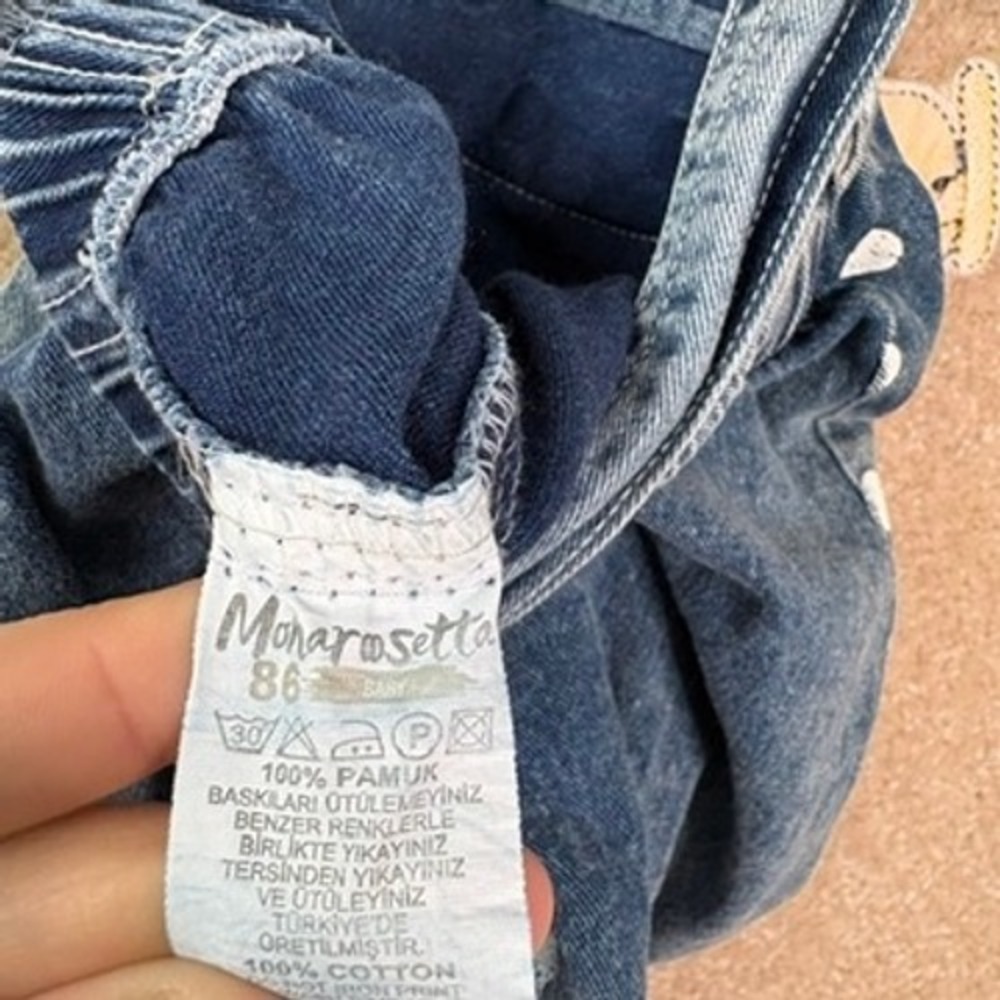 VINTAGE MONAROSETTA Overalls 12M 12 Months Blue Polka Dot Bear Denim Romper - Picture 6 of 6
